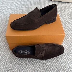 Tod's Dark Brown Suede Loafers